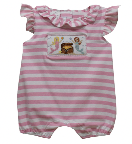 Mermaid Smocked Pink Stripe Romper