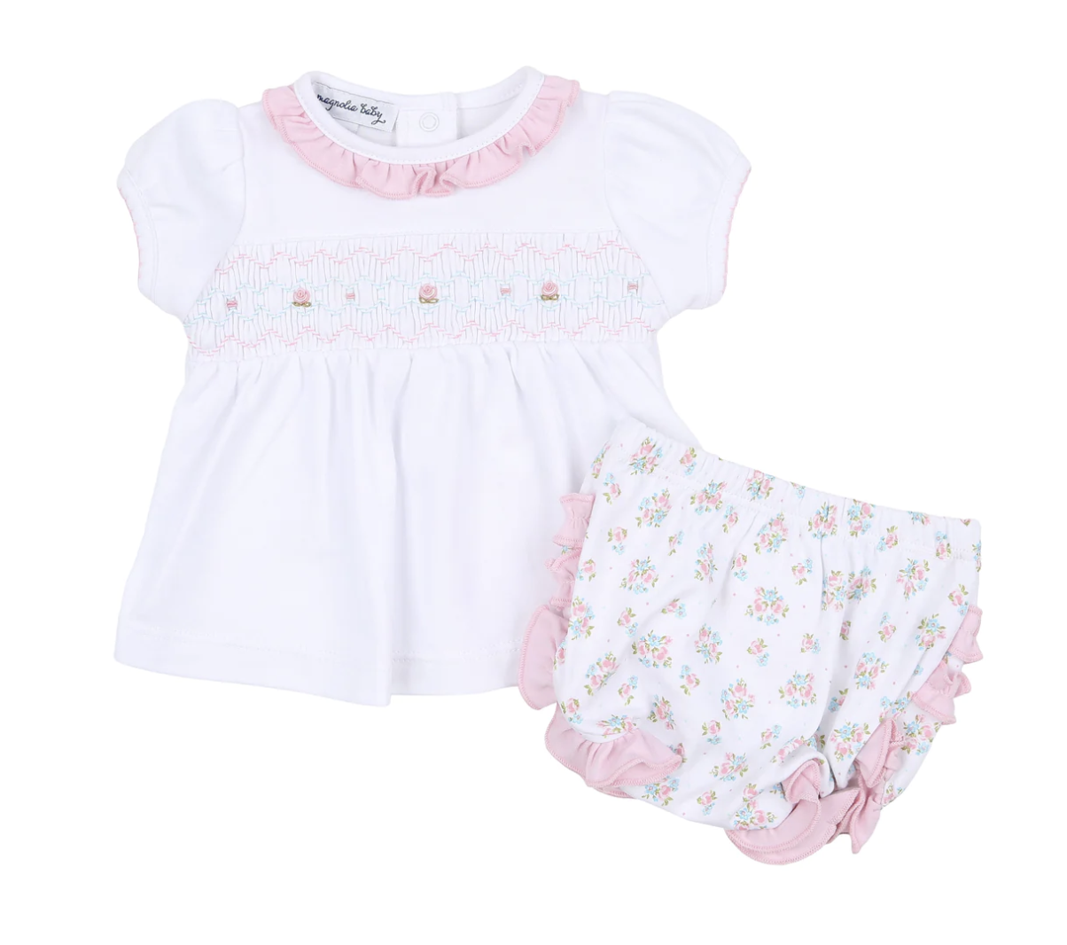 Annalise's Classics Smocked Printed Ruffle Diaper Cover Set