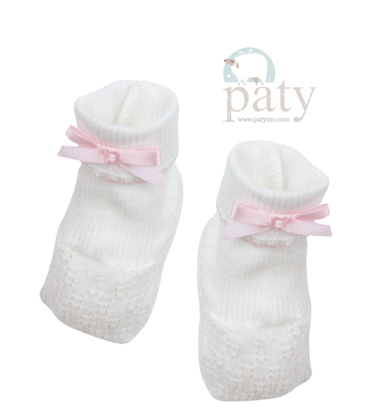 Paty Booties White with Pink Bow