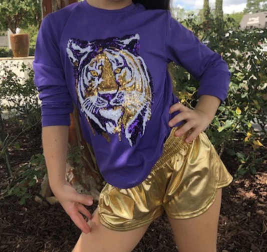 BC Tiger Face Long Sleeve Sequin Shirt