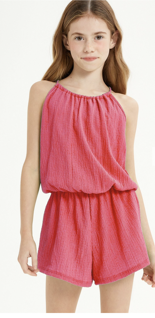 Self-Tie Sleeveless Skort Romper Pink