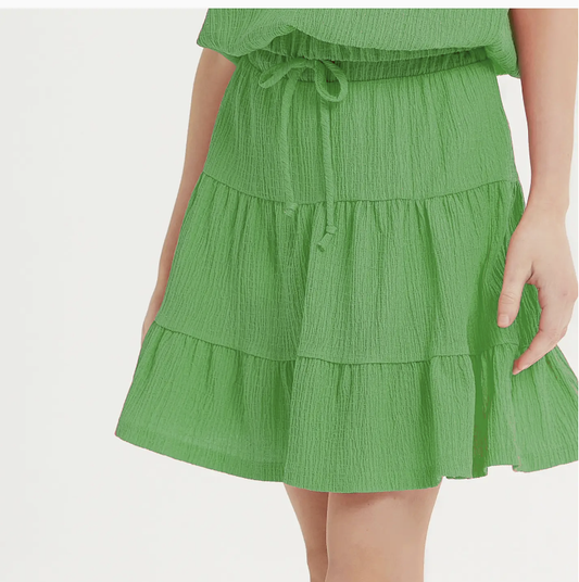 Crinkle Texture Tiered Skirt Green