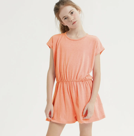 Coral Neon Back Button Skort Romper