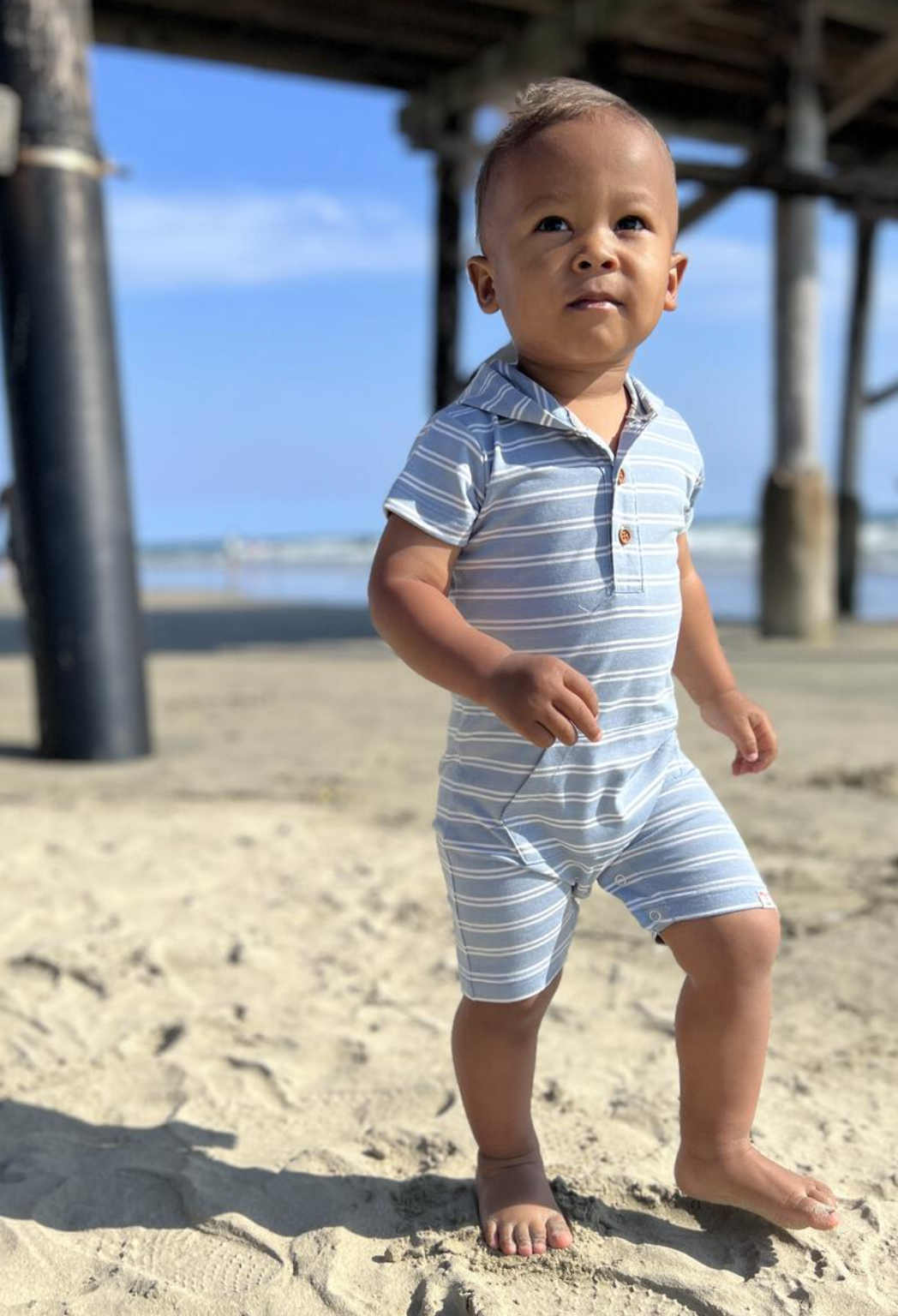 Charlie Blue Stripe Hooded Romper