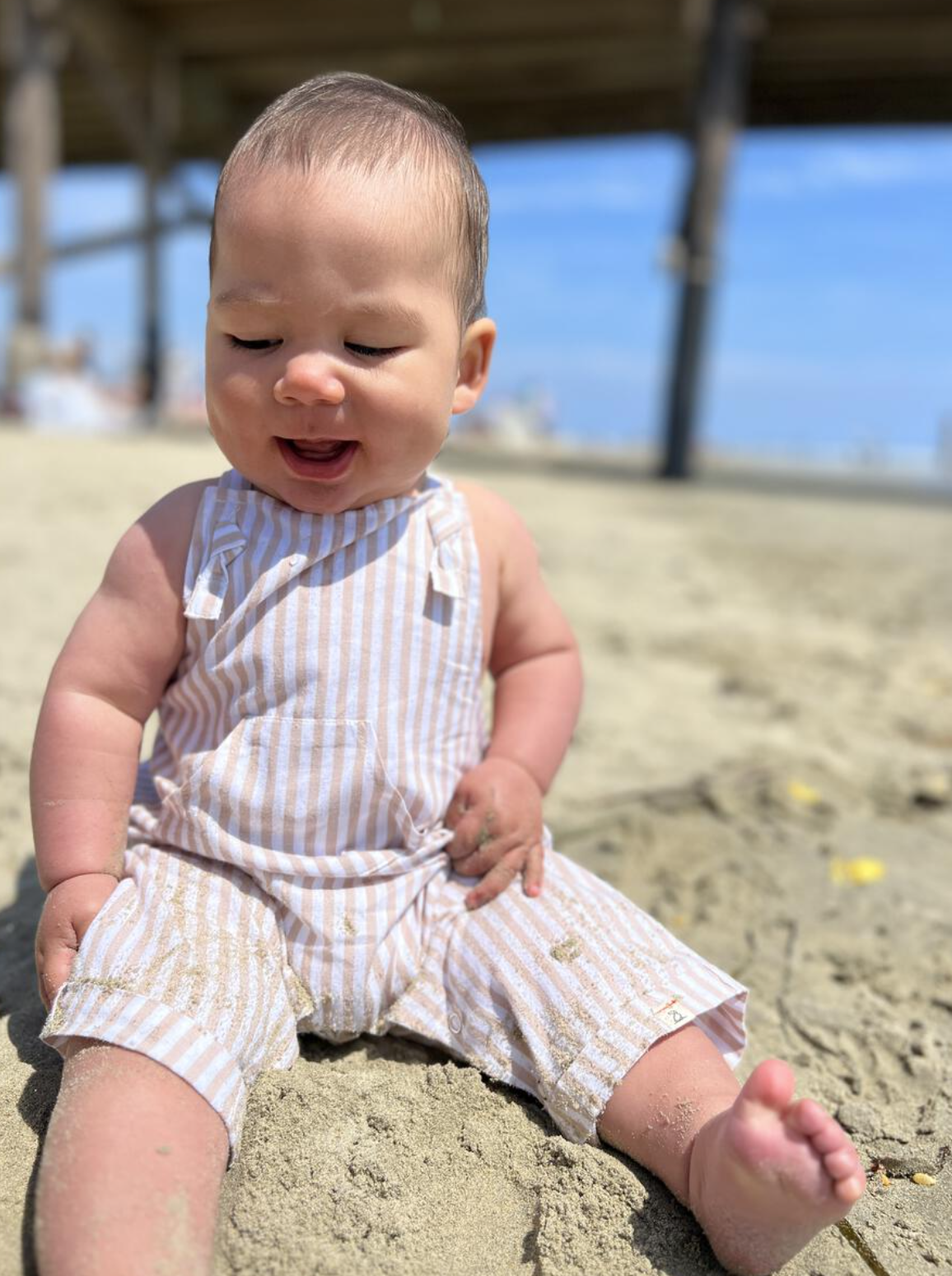 Ahoy Beige Stripe Woven Overalls