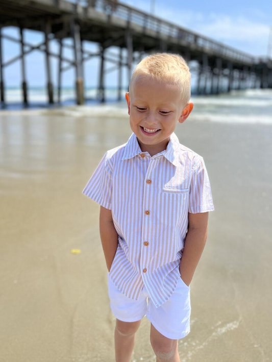 Newport Beige/White Stripe Woven Shirt