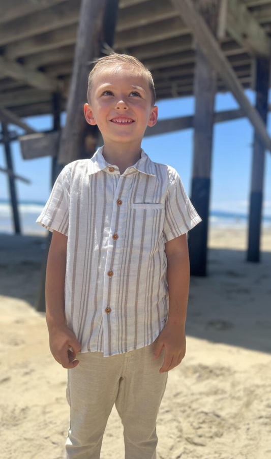 Newport Cream/Beige Stripe Woven Shirt