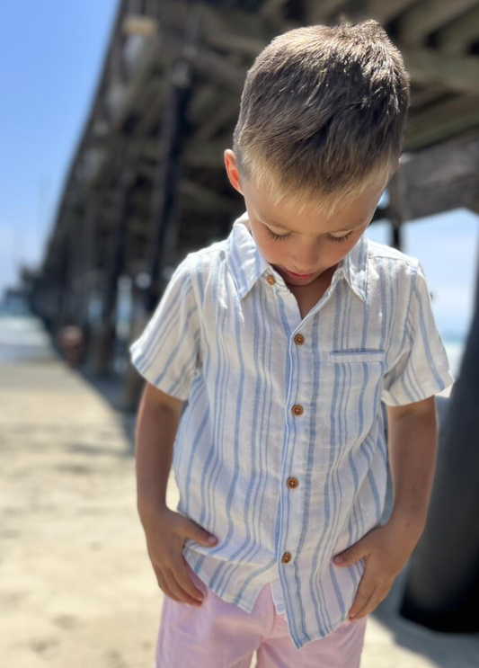 Newport Blue/Cream Stripe Woven Shirt