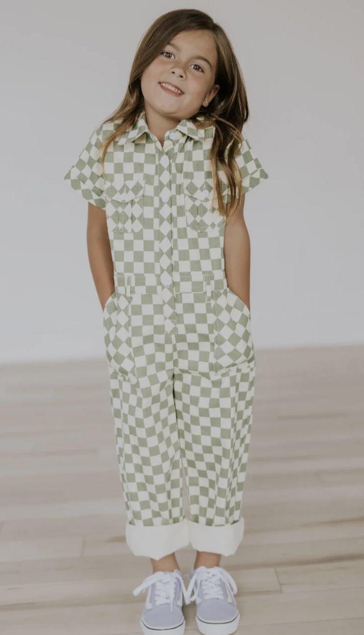 Light Green Mini Far Out Check Jumpsuit