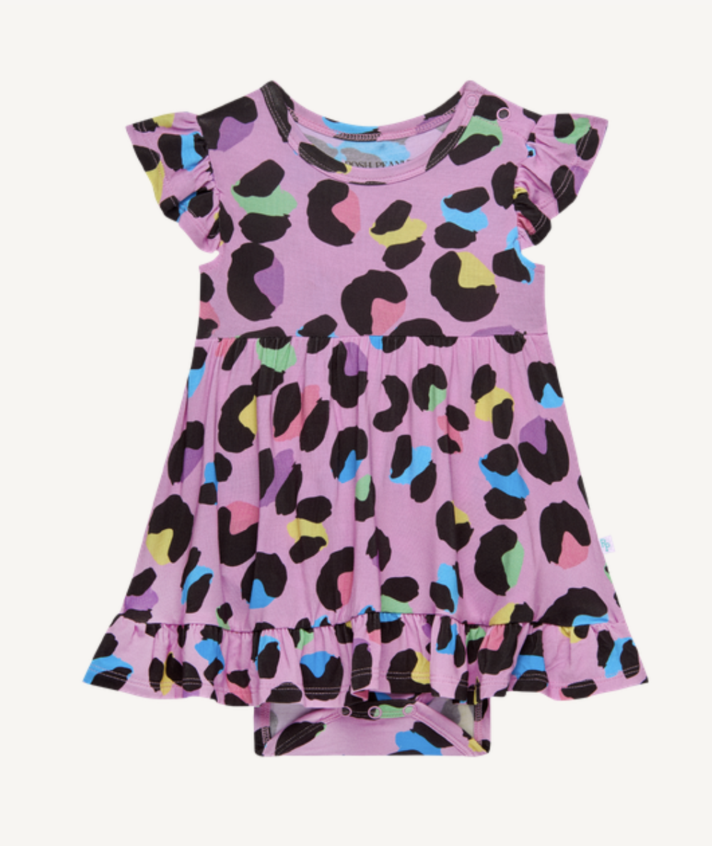 Electric Leopard Ruffled Bodysuit Dress