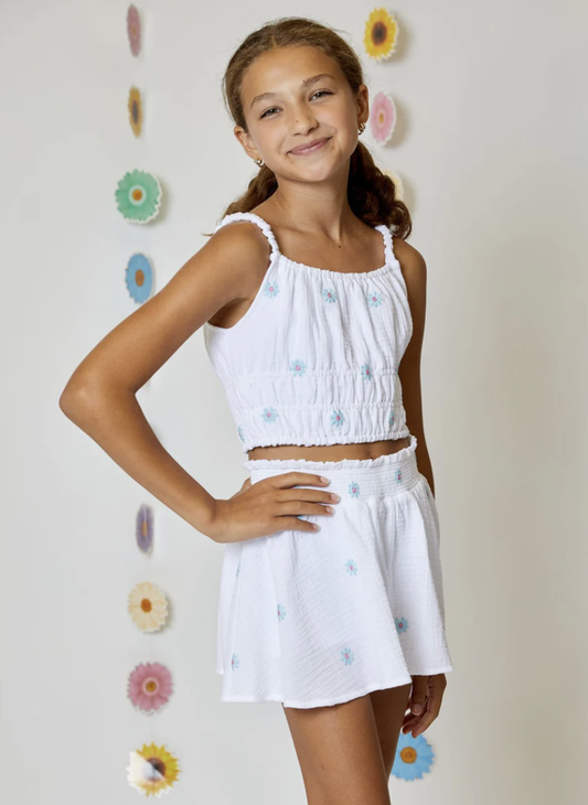 Gauze Tank/Skort Set w/Aqua Flowers