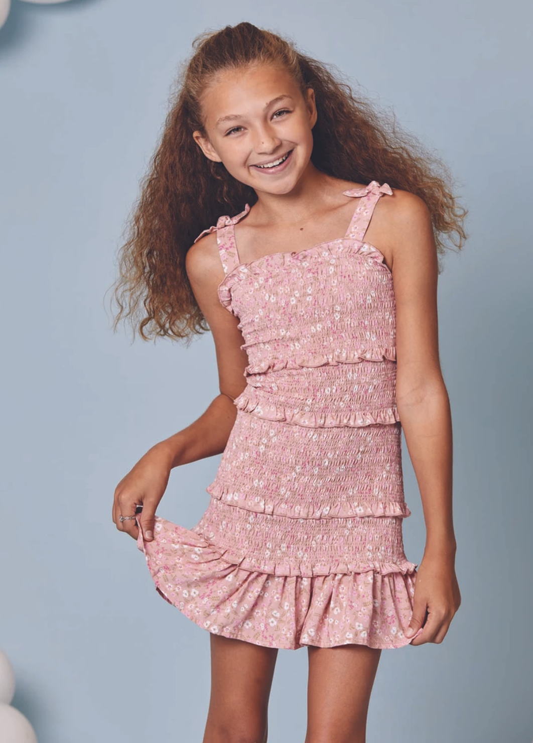 Peach Floral Smocked Dress