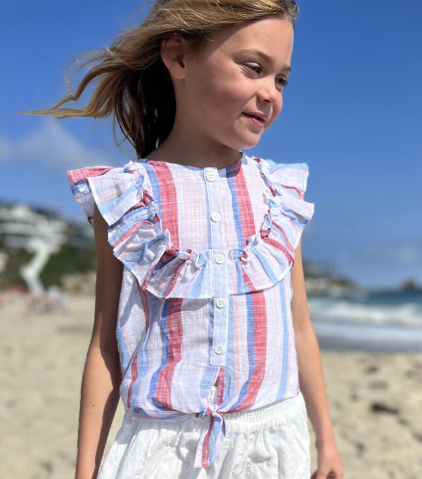 Luna Blue/Red Stripe Top