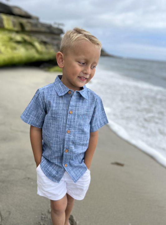 Newport Blue Heathered Woven Shirt