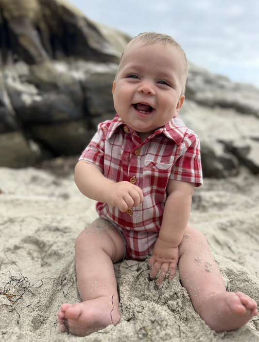 Helford Red/Cream Plaid Woven Onesie