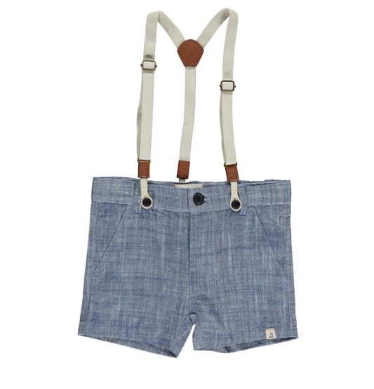 Captain Navy Heathered Shorts w/Suspenders