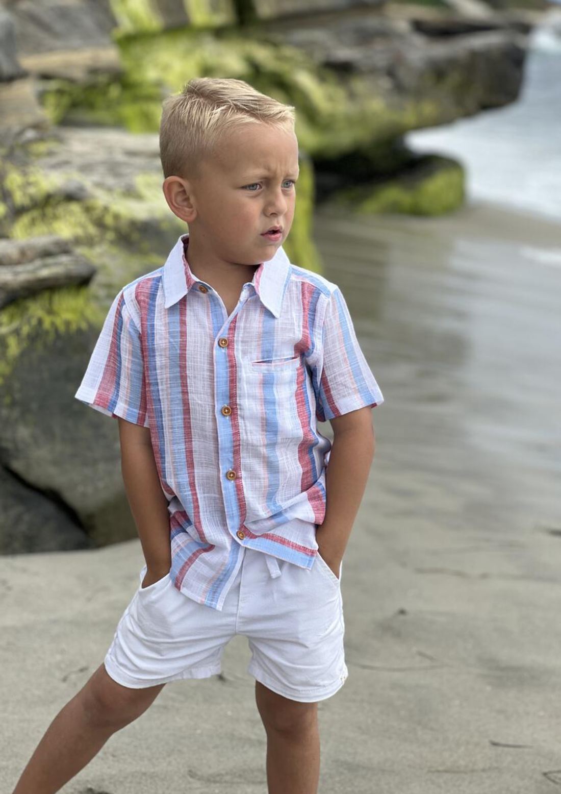 Maui Red/White/Blue Stripe Woven Shirt