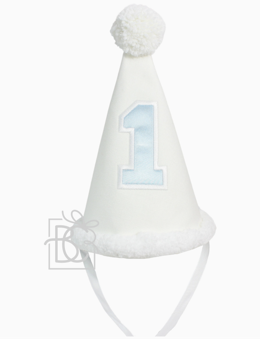 White Linen/Lt Blue Satin Number Bday Hat