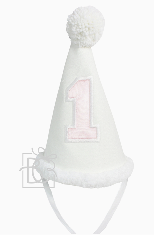 White Linen/Lt Pink Satin Number B day Hat