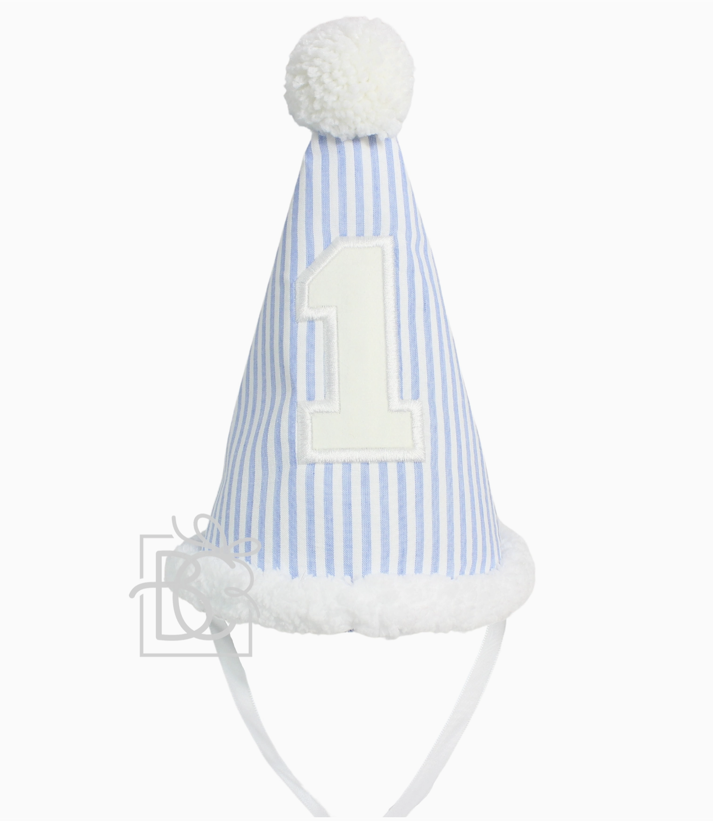 Lt Blue Seersucker/White Cotton Number Bday Hat