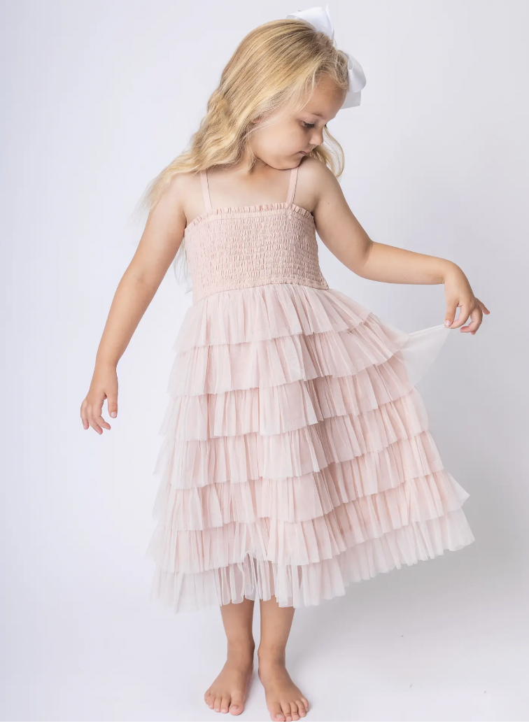 Light Pink Tulle Tiered Ruffle Dress