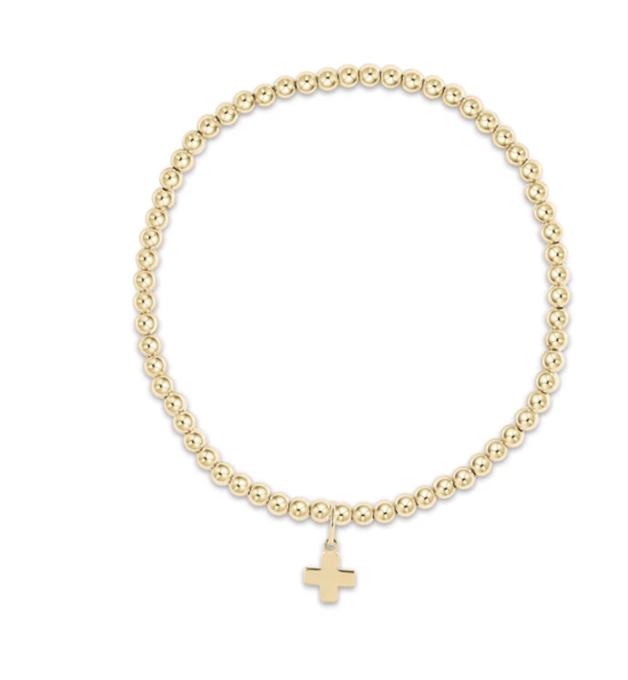 egirl classic gold 3mm bead bracelet - signature cross gold charm