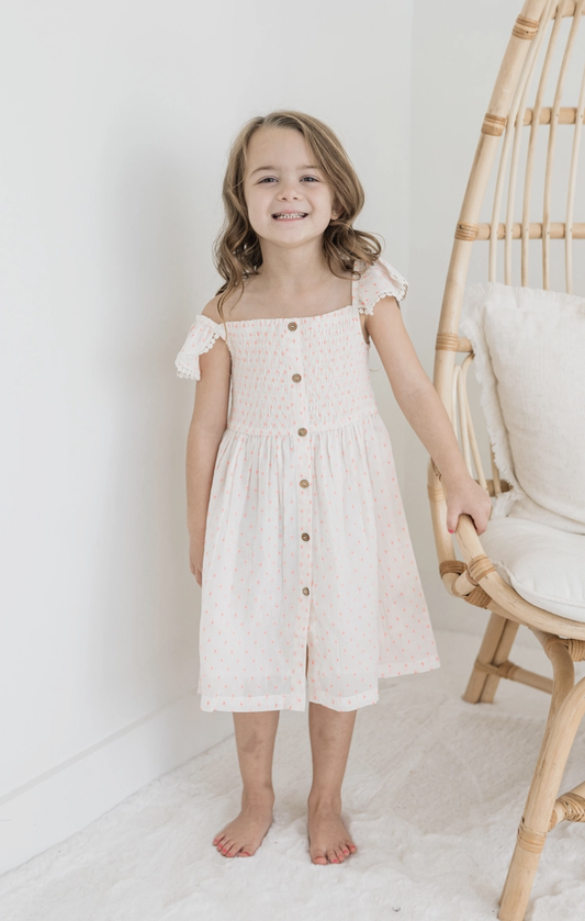 Neon Pink Dobby Ruffle Sleeve Dress