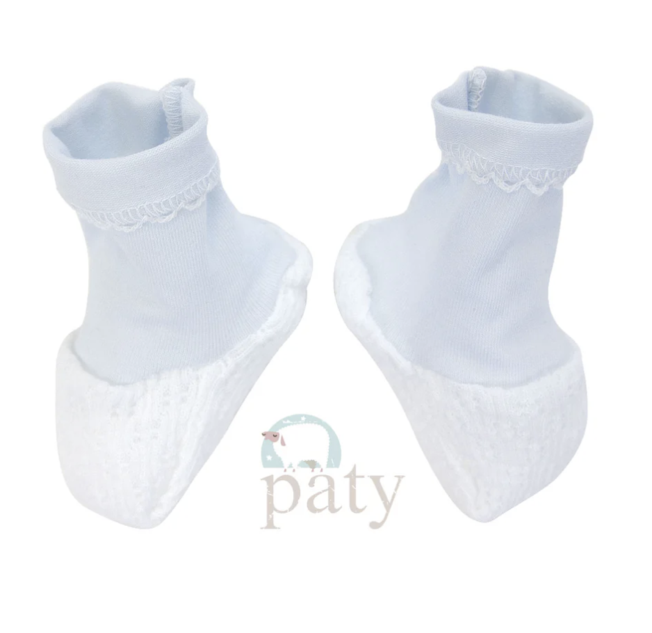 Paty White Booties with Blue Cotton Trim