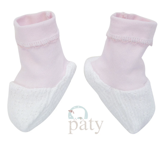 Paty White Booties with Pink Cotton Trim