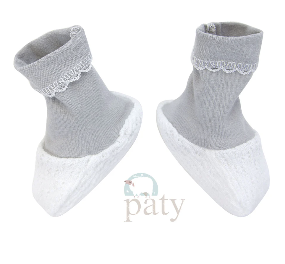 Paty White Booties with Grey Cotton Trim