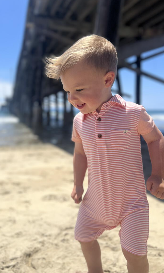 Saltash Peach/White Micro Stripe Polo Romper