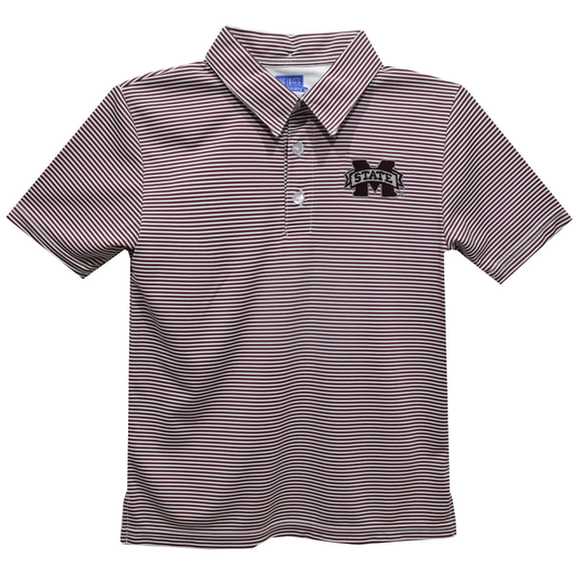 Mississippi State Bulldogs Embroidered Maroon Stripes Polo