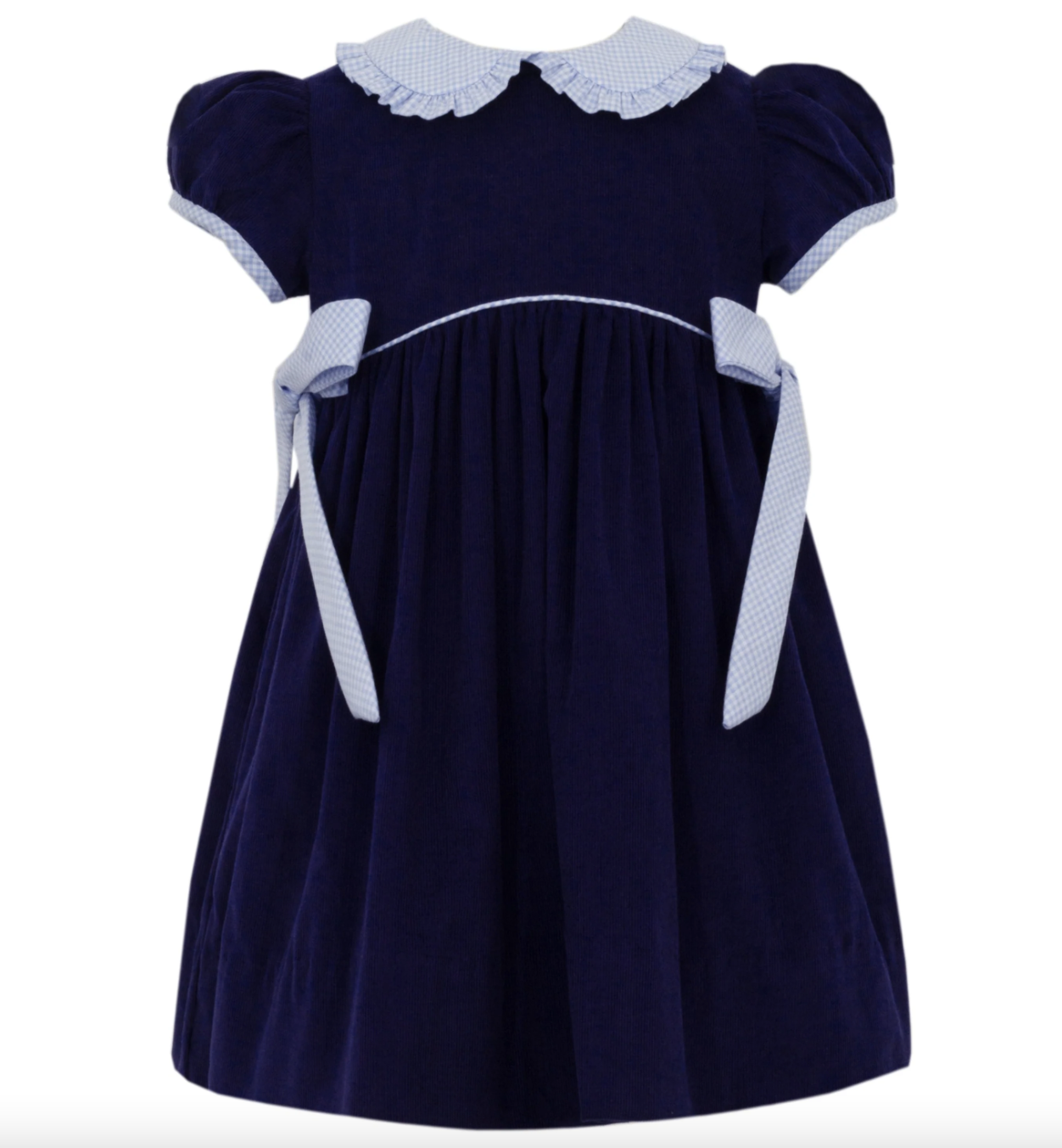 PB Navy Blue Corduroy Dress w/Lt. Blue Gingham Side Bows