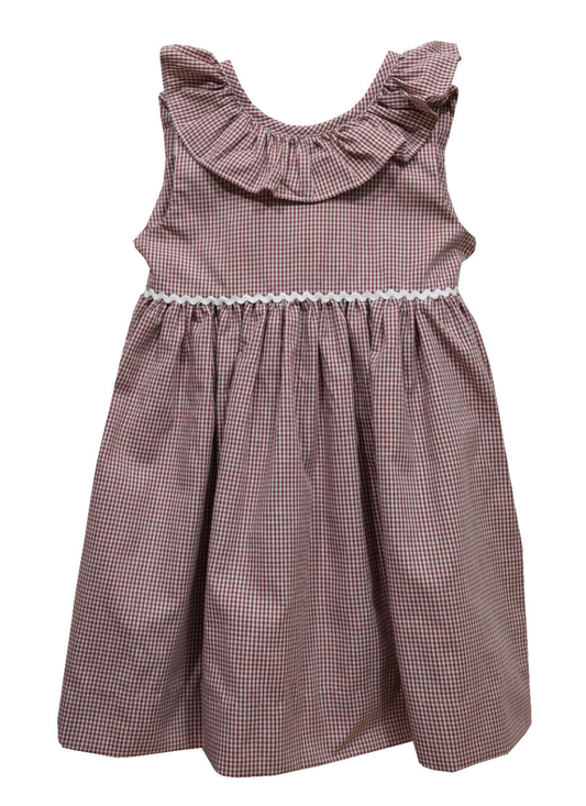 Maroon Gingham Girls Ruffle Dress