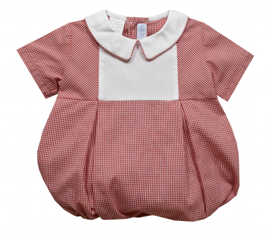 Red Cardinal Gingham Boys Bubble Short Sleeve