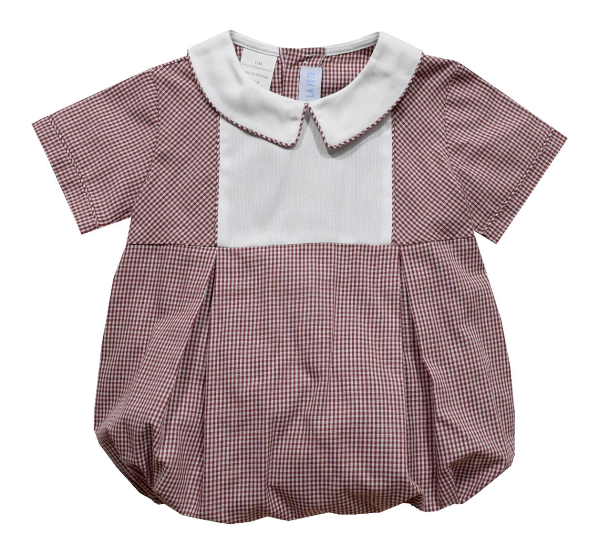 Maroon Gingham Boys Bubble Short Sleeve