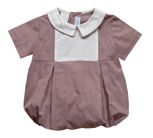 Maroon Gingham Boys Bubble Short Sleeve
