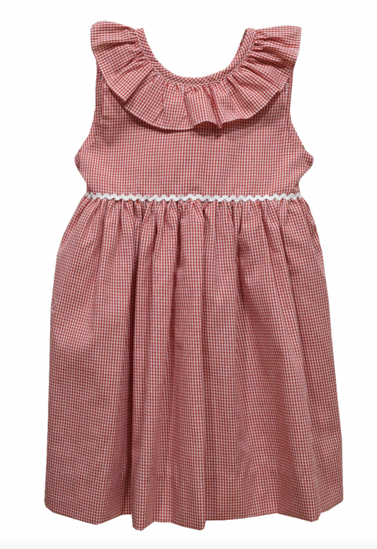 Red Gingham Girls Ruffle Dress