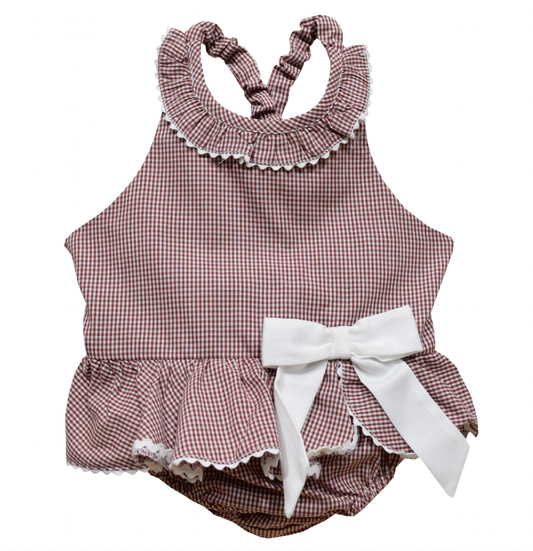 Maroon Gingham One Piece Suit
