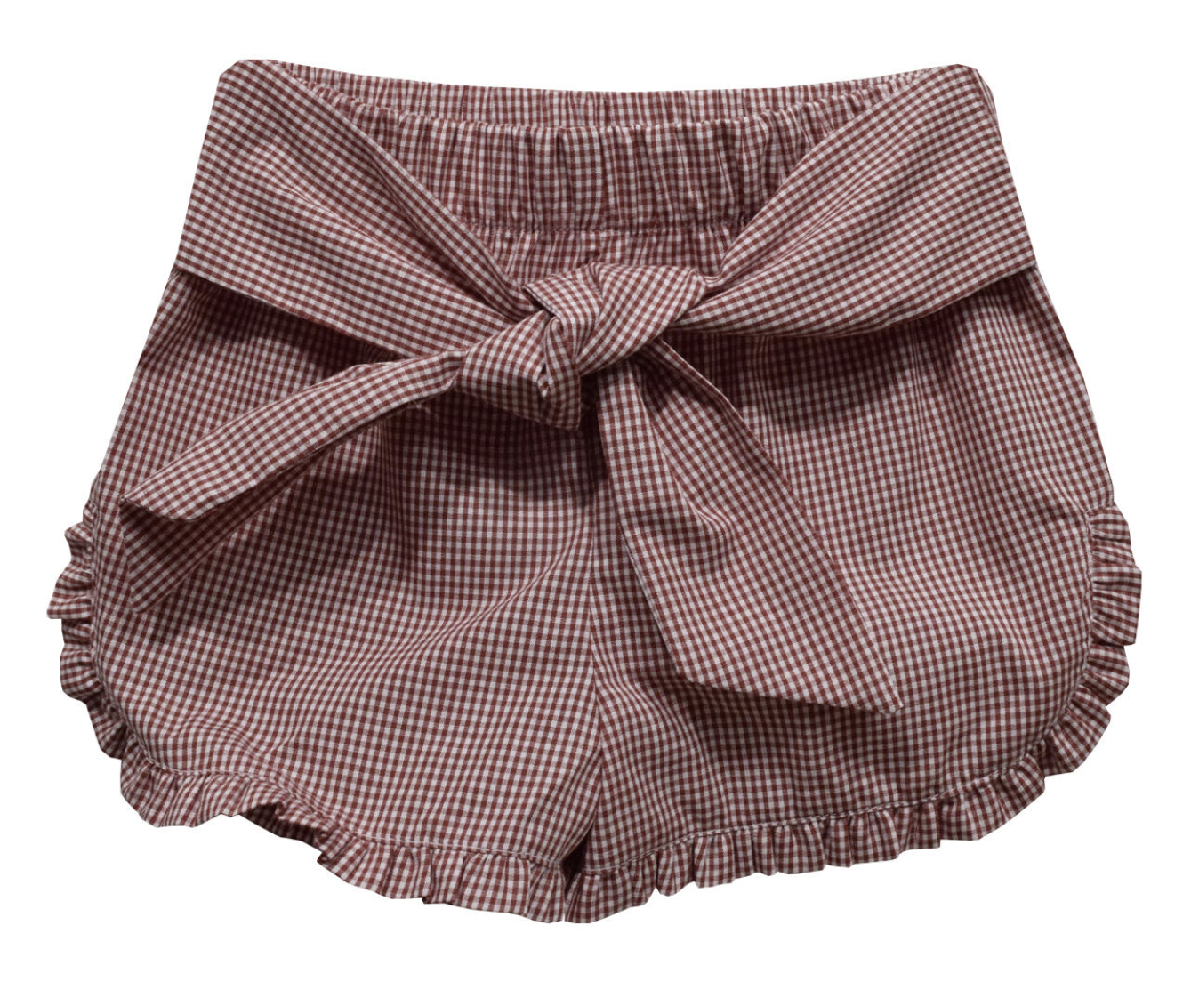 Maroon Gingham Girls Ruffle Short with Bow