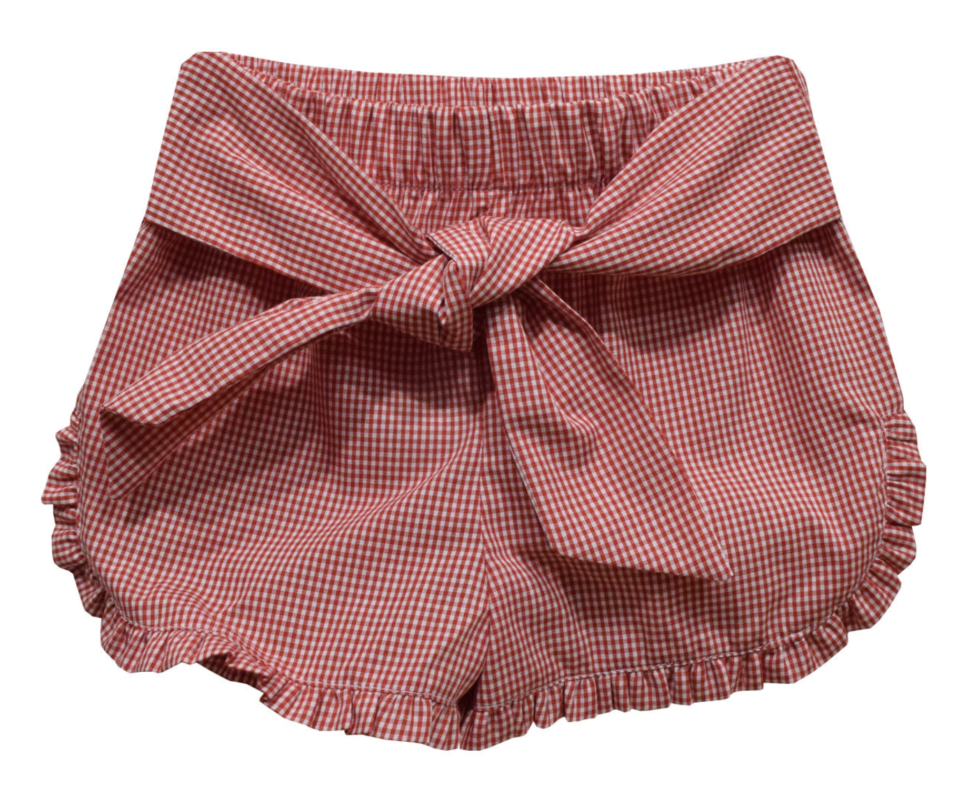 Red Cardinal Gingham Girls Ruffle Short with Bow