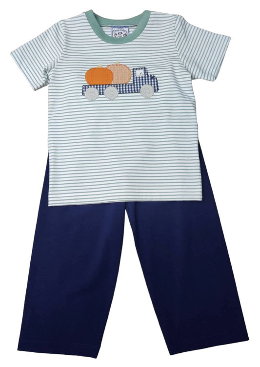 TS Pumpkin Truck Applique Boys Pant Set