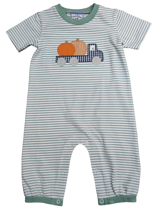 TS Pumpkin Truck Applique Boys Romper