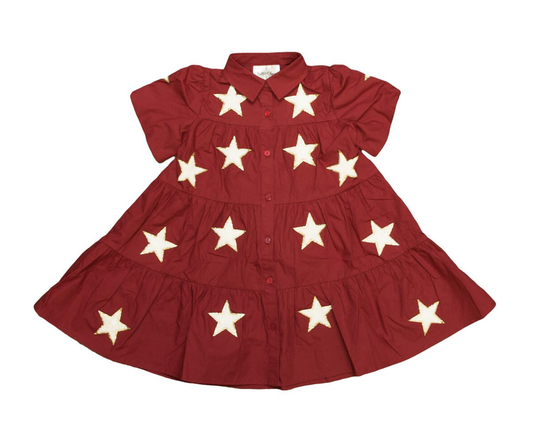 Maroon And White Chenille Star Dress