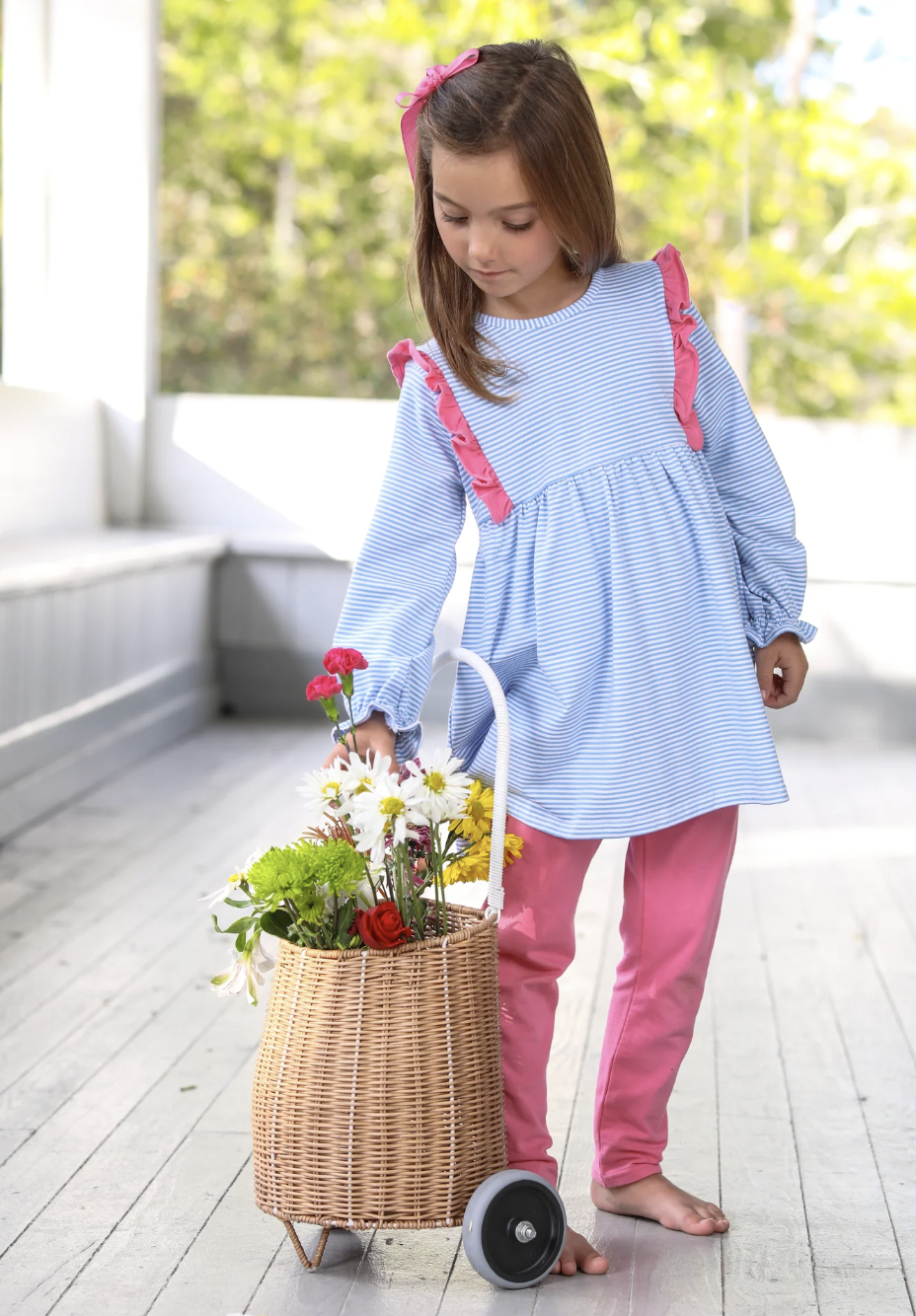 TSK Olivia Cornflower Blue Stripe/ Pink Pants Set