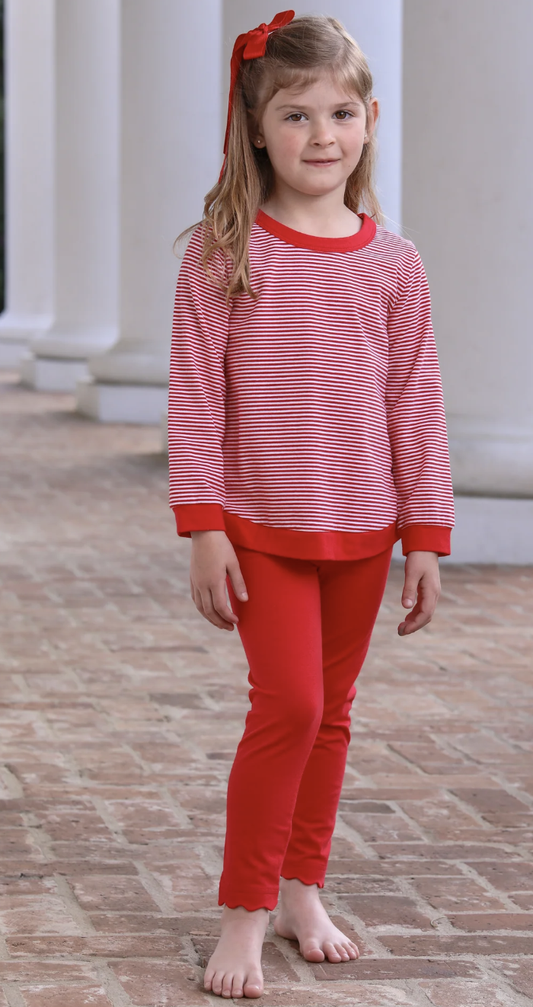 TSK Red Scalloped Leggings