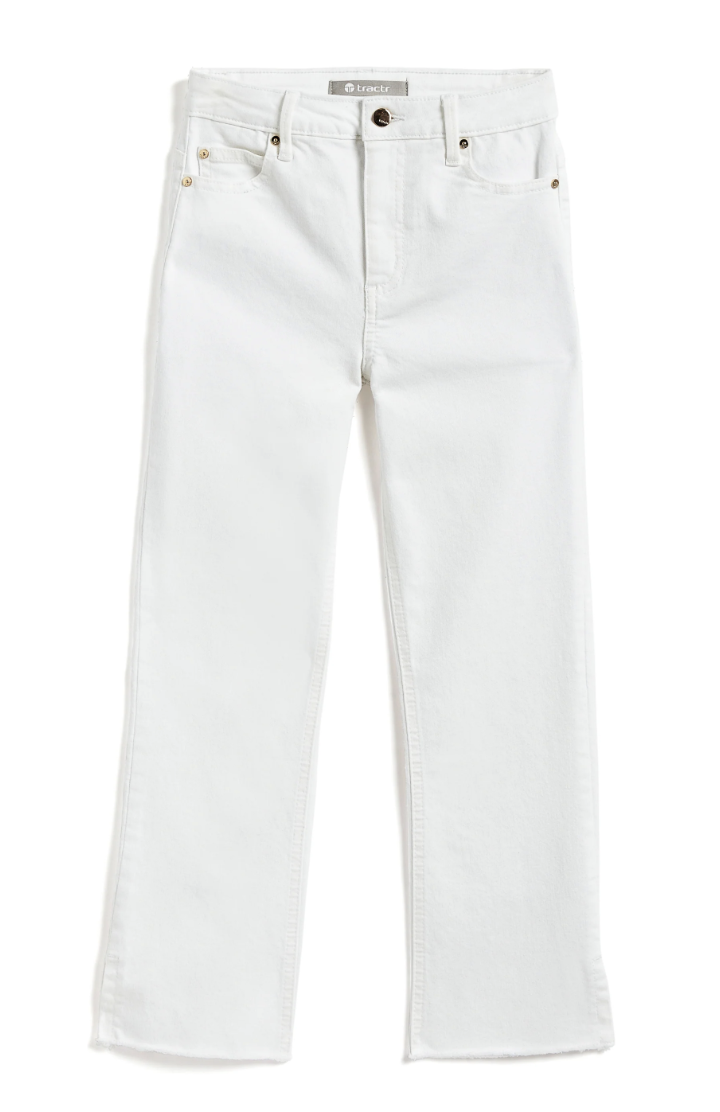 White High Rise Crop Flared Jean