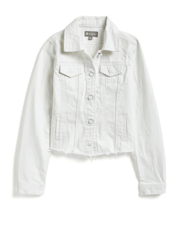 White Denim Jacket W/ Raw Edge Hem