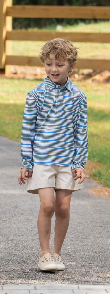 Prodoh Blue/Green Striped LS Performance Polo