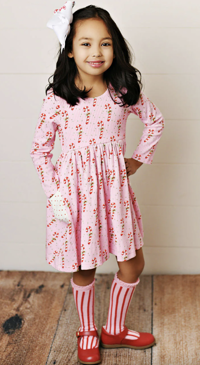 SB Candy Cane Ribbed Pocket Dress